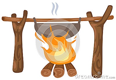 Bonfire with camping pot Vector Illustration