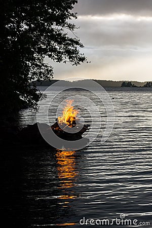 Finland midsummer bonfire vertical Stock Photo