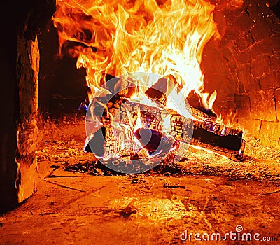 bonfire, fire, Russian stove, fireplace Stock Photo