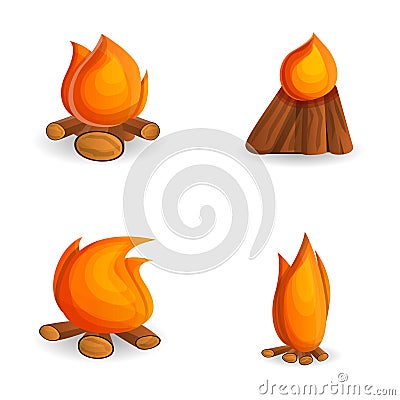 Bonfire icons set cartoon vector. Burning fire Vector Illustration