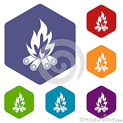 Bonfire icons set hexagon Vector Illustration