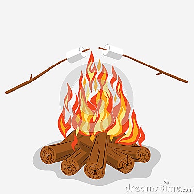 Bonfire with marshmallow Vector Illustration