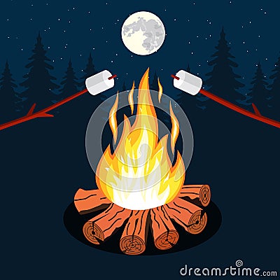 Bonfire with marshmallow Vector Illustration