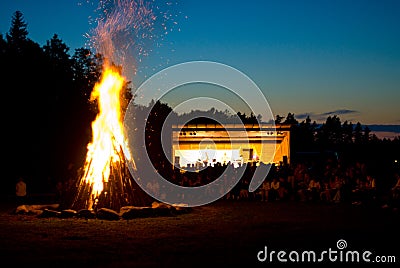 Bonfire at outdoor concert Stock Photo