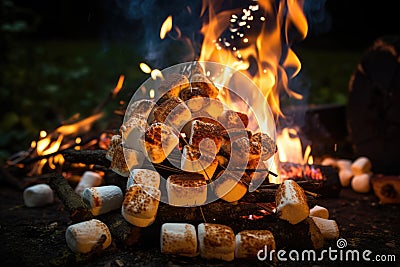 bonfire with roasted marshmallows Stock Photo