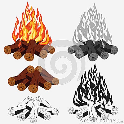 Bonfire set - camping Vector Illustration