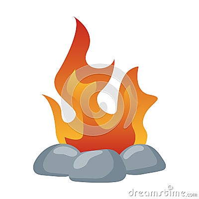 Bonfire and stone rock Vector Illustration