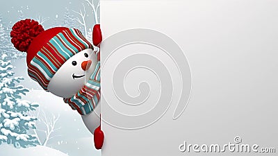 Bonhomme de neige en regardant le coin, la carte de voeux animée avec le vide de copie, le fond de vacances d'hiver, le Joyeux No Bonhomme de neige en regardant le coin, la carte de voeux animée avec le vide de copie, le fond de vacances d'hiver, le Joyeux No