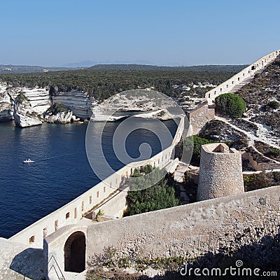 Bonifacio bay and genovese fortifications Stock Photo