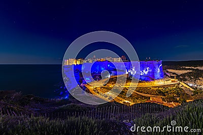 Bonifacio cityscape by night - The walls in blue Stock Photo