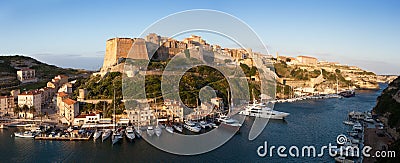 Bonifacio fortifications and harbor, Corsica, France Stock Photo
