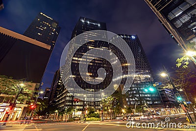 Bonifacio Global City, Taguig, Metro Manila Philippines - Modern BGC cityscape at night, as seen from 5th avenue Editorial Stock Photo