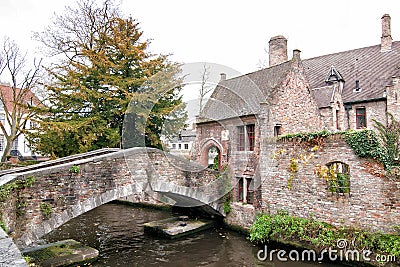 Bonifacius Bridge at Hof Arents Sqaure in center of Bruges. Belgium Stock Photo