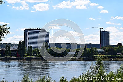 Bonn, Germany - 06 28 2022: Former government buildings area at the Rhine Editorial Stock Photo