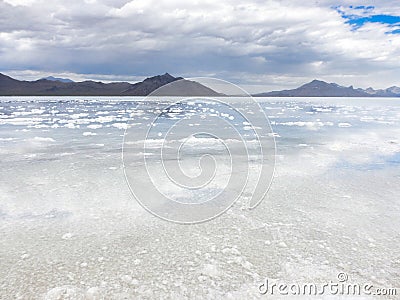 Bonneville Salt Flats with Water, Utah Stock Photo