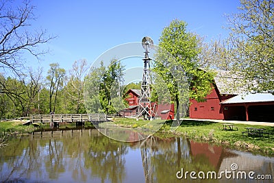 Bonneyville Mills, Windmill, and Barn Stock Photo