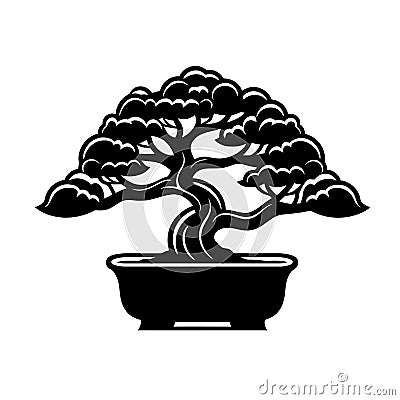 Bonsai silhouette in black color. Vector template for tattoo or laser cutting Stock Photo