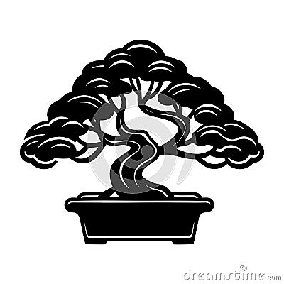 Bonsai silhouette icon in black color. Vector template for tattoo or laser cutting Stock Photo