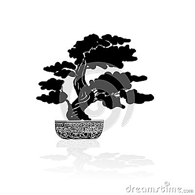 Bonsai silhouette over a white background Cartoon Illustration