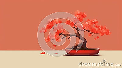 Bonsai Tree Background: Red And Orange Color Vector Illustration Cartoon Illustration