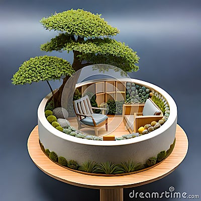Bonsai tree with diorama style of garden theme Stock Photo