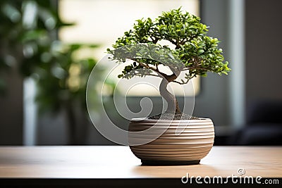 Bonsai Tree in Elegant Indoor Setting. Stock Photo