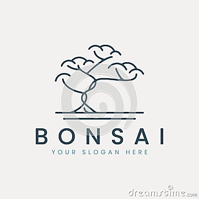 bonsai tree line art logo vector illustration template design, icon symbol japanese tree Vector Illustration