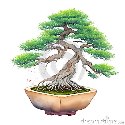 Bonsai tree photorealistic watercolor,generative ai Stock Photo