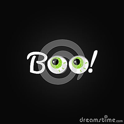 Boo. Halloween lettering with eyes design background. Vector Illustration