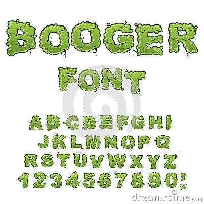 Booger font. Slippery lettering. Snivel alphabet. Green slime le Vector Illustration