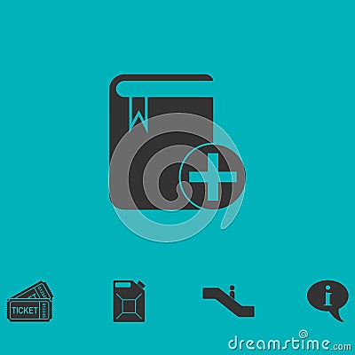 Book add icon flat Vector Illustration