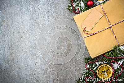 Book as Christmas gift with empty tag Stock Photo