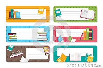Book belong to template blank with place for text set vector illustration printable sticker Vector Illustration