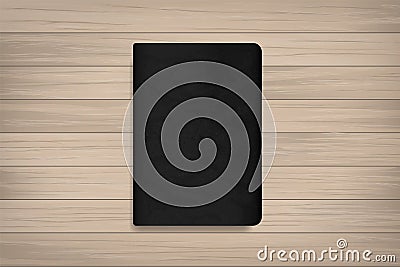 Book with black cover on wood for background. Vector Vector Illustration