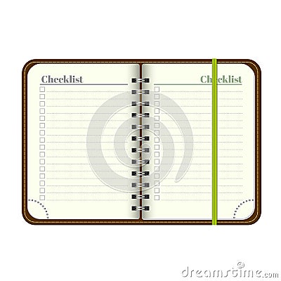 Book with blank checklist. Template Open a blank notepad. Vector personal organiger with bookmark. on white background. M Stock Photo