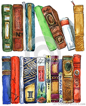 Book. Book watercolor illustration. Books shelf background. Cartoon Illustration