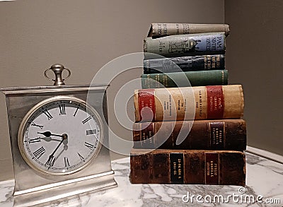 book, books, education, literature, library, clock Stock Photo