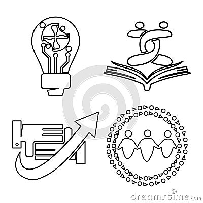 Book bulb arrow Commitment Teamwork Together Outline Logo Vector Illustration