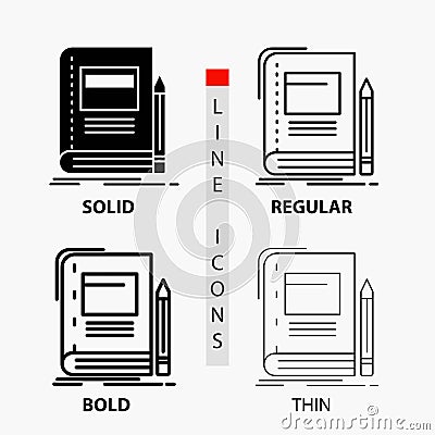 Book, business, education, notebook, school Icon in Thin, Regular, Bold Line and Glyph Style. Vector illustration Vector Illustration