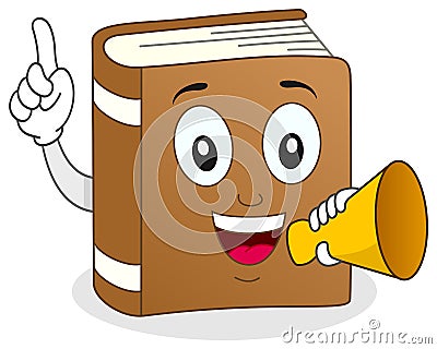 Book Character Holding a Megaphone Vector Illustration