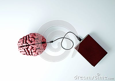 Book charging brain concept Cartoon Illustration