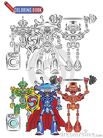 Book coloring robots aliens sportsmen super heroes Stock Photo