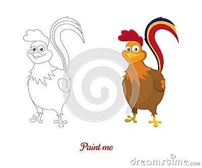 Book for coloring with cock. Game Christmas 2017: Rooster Vector Illustration