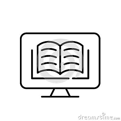 Book on computer monitor. E-library access, virtual learning and reading. Pixel perfect vector icon Vector Illustration