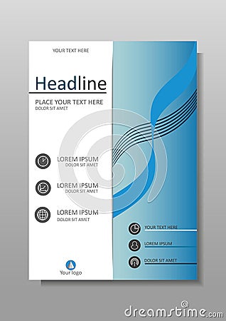 Book cover design in blue. Journals, reports, conferences. Vector Vector Illustration