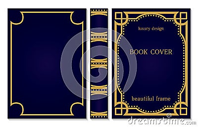 Book cover and spine design sample of template. Vintage frames. Art Deco Brochure design. Geometric pattern. Volume cover Vector Illustration