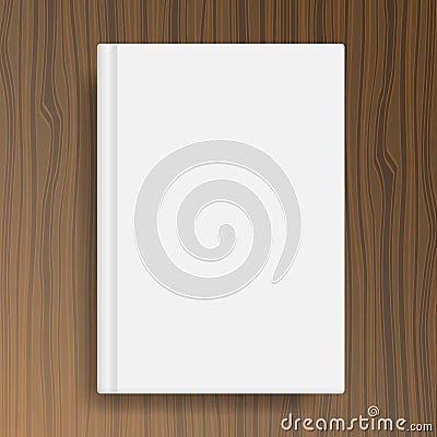 Book cover template on wood texture table. Vector Illustration