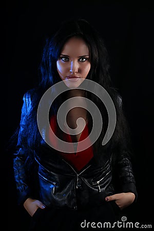 Book cover for a vampire novel -young woman wearing a leather jacket Stock Photo