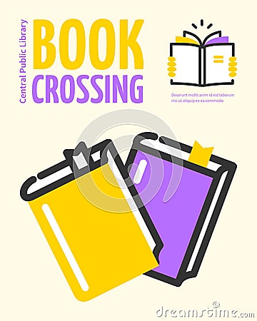 Book Crossing Invitation Placard Poster Banner Card Template. Vector Vector Illustration