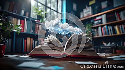 Book Digitization: transforming pages, digital data flow, educational technology, seamless integration, tech-driven Stock Photo